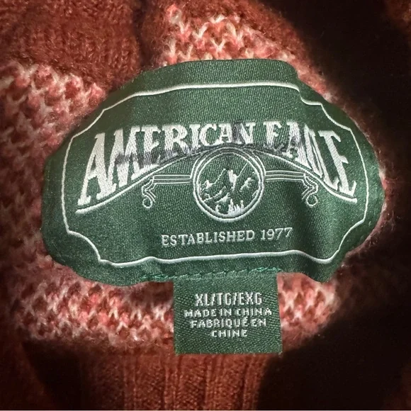 American Eagle Fair Isle Cropped Sweater XL Nordic Mock Neck Knit - Picture 6 of 13